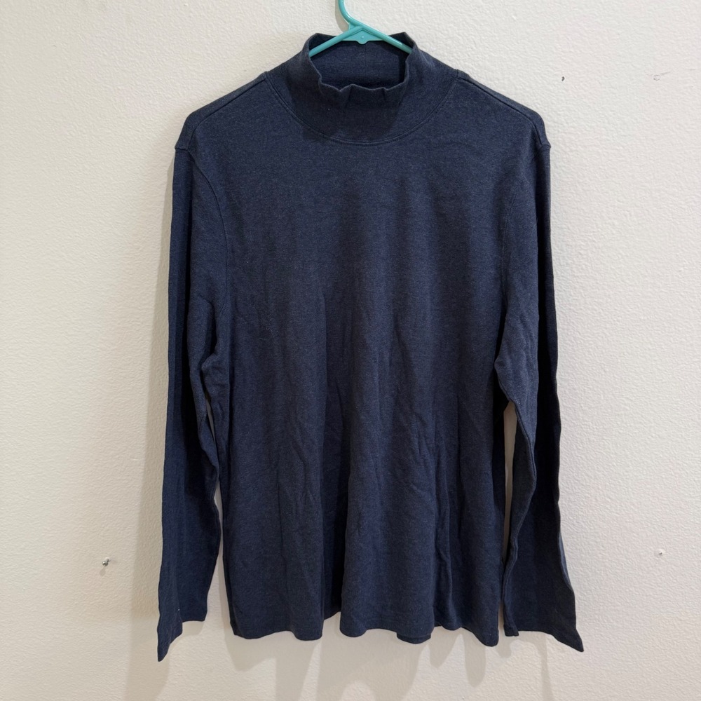 Pendleton Mens XL Navy Blue Mock Neck Long Sleeve 100% Cotton Shirt NEW